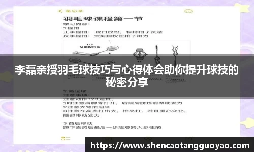 李磊亲授羽毛球技巧与心得体会助你提升球技的秘密分享