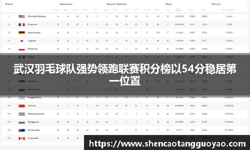 武汉羽毛球队强势领跑联赛积分榜以54分稳居第一位置