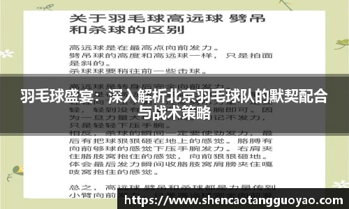 羽毛球盛宴：深入解析北京羽毛球队的默契配合与战术策略